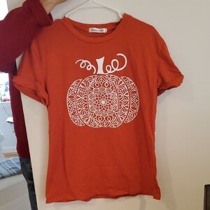 Orange Graphic T-Shirt with Pumpkin Design